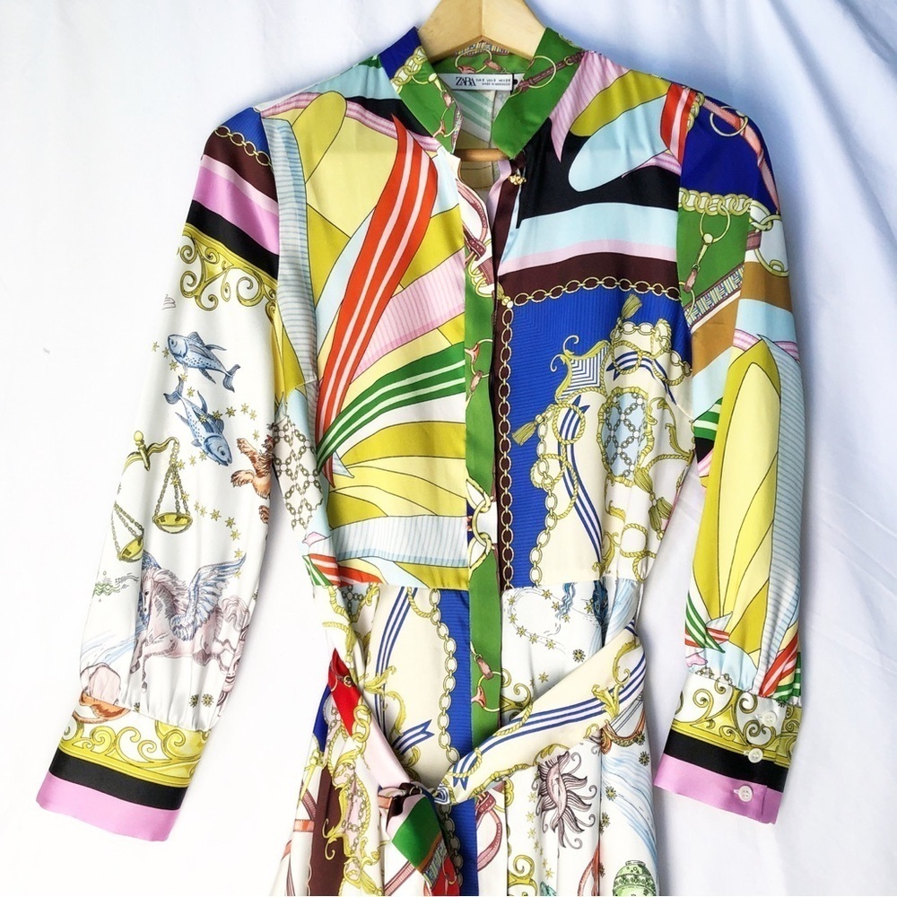 ZARA | NWT SMALL BELTED SATIN ZODIAC PRINT DRESS - Picture 6 of 10